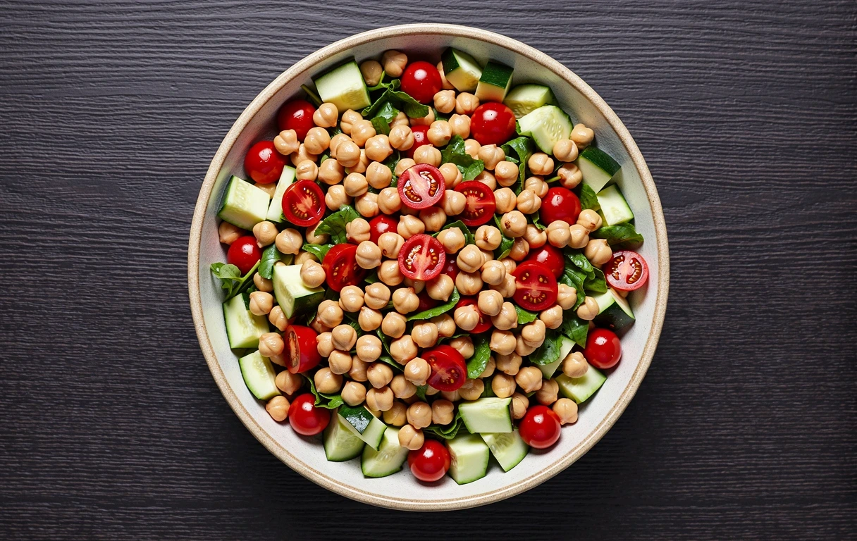 Mediterranean salad in a ceramic bowl